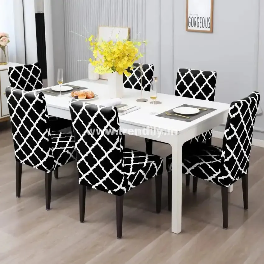 Trendily Premium Wrinkle-Free Stretchable |  Elastic Stretch |Chair Covers , Diamond Black (CC-032)