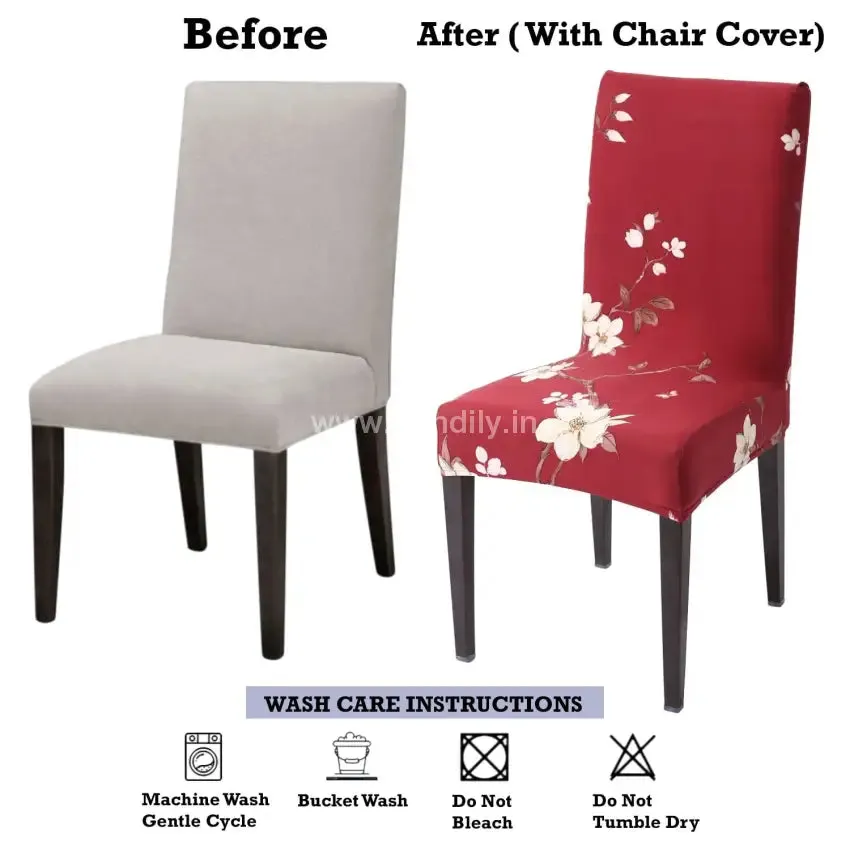Trendily Premium Wrinkle-Free Stretchable |  Elastic Stretch |Chair Covers , NEW RED FLOWER  (CC-012)