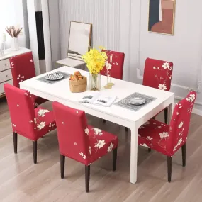 Trendily Premium Wrinkle-Free Stretchable |  Elastic Stretch |Chair Covers , NEW RED FLOWER  (CC-012)