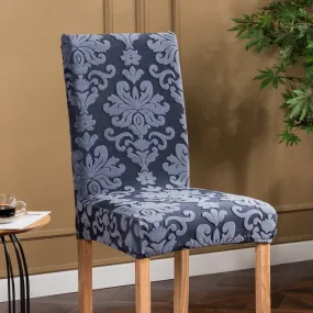 Trendily Premium Wrinkle-Free Stretchable | Washable Plain Chair Covers| Navy Blue new Pattern damask (CC-163)