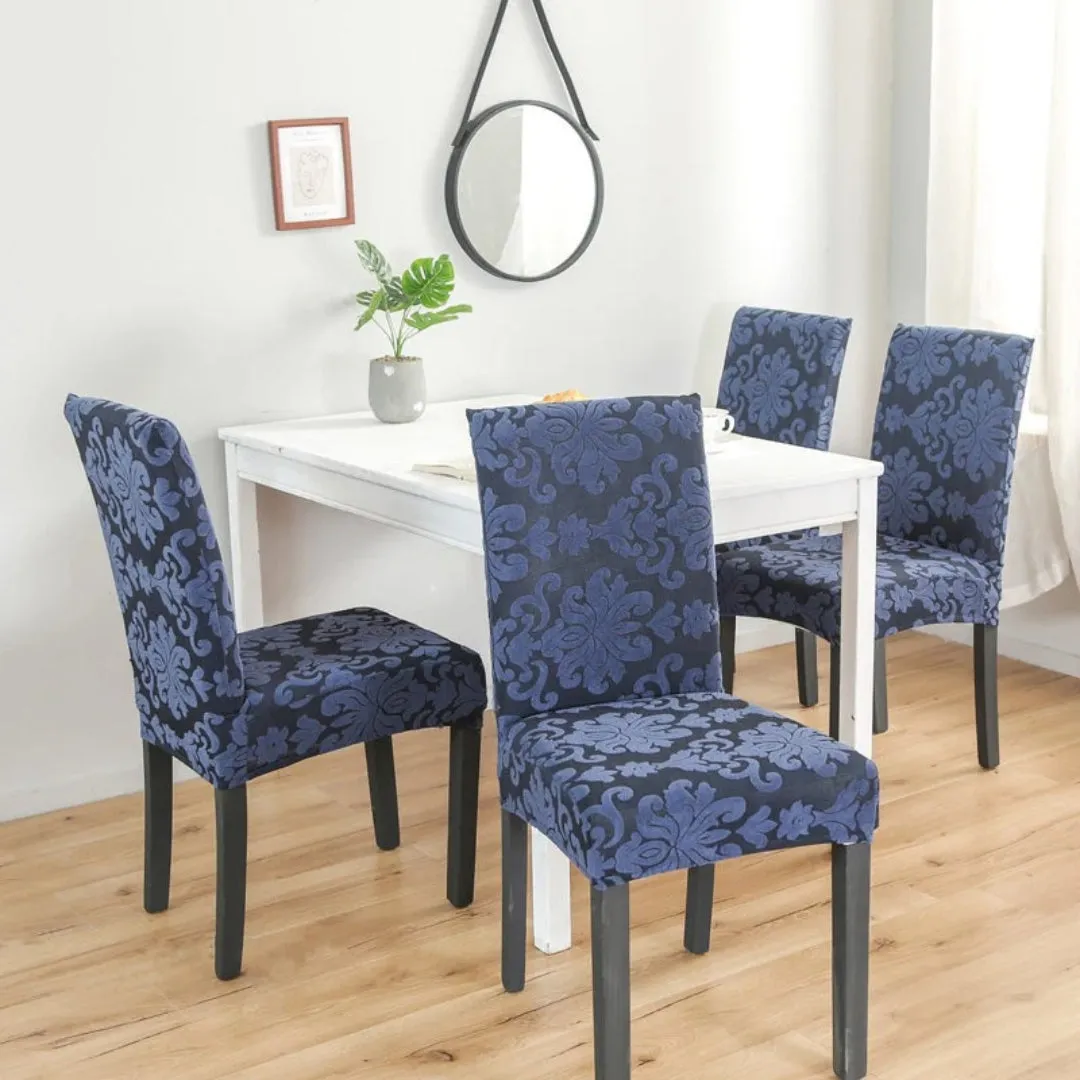 Trendily Premium Wrinkle-Free Stretchable | Washable Plain Chair Covers| Navy Blue new Pattern damask (CC-163)