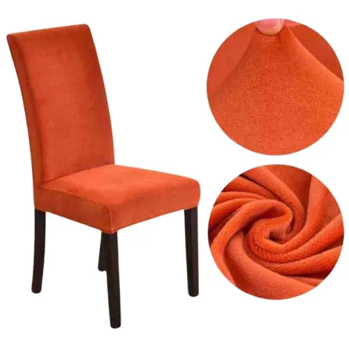 Trendily Premium Wrinkle-Free Stretchable | Washable Plain Velvet Chair Covers | Light Orange (CC-169)