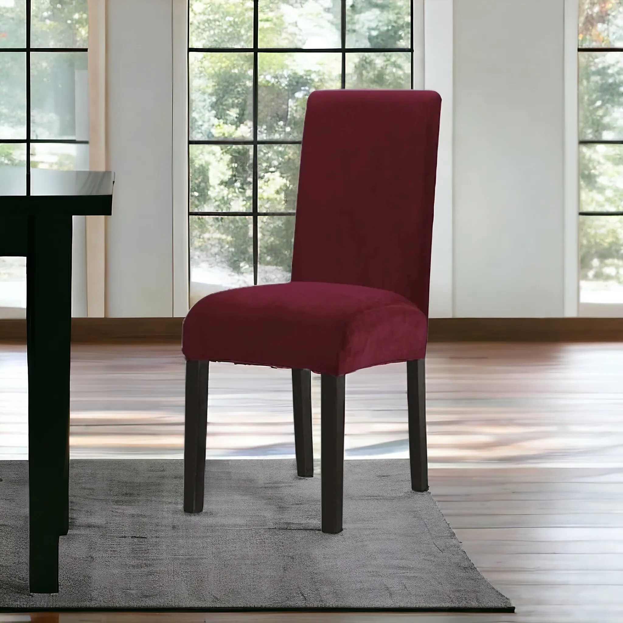 Trendily Premium Wrinkle-Free Stretchable | Washable Plain Velvet Chair Covers, Red-Wine  (CC-126)