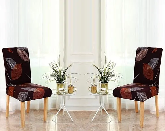 Trendily Premium Wrinkle-Free Stretchable | Washable Printed Chair Covers, Black Leaf Design (CC-090)