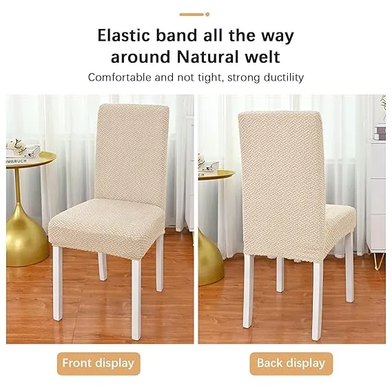 Trendily Premium Wrinkle-Free Stretchable | Washable Stuff | Emboss Plain Chair Covers  Beige (CC-191)