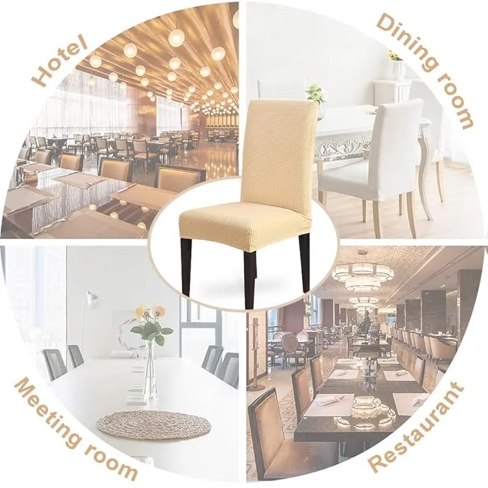 Trendily Premium Wrinkle-Free Stretchable | Washable Stuff | Emboss Plain Chair Covers  Beige (CC-191)