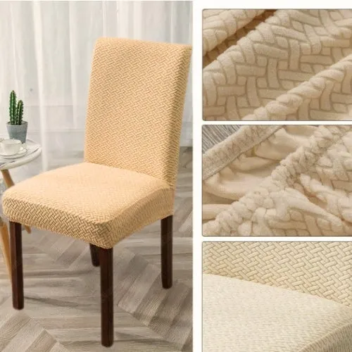 Trendily Premium Wrinkle-Free Stretchable | Washable Stuff | Emboss Plain Chair Covers  Beige (CC-191)