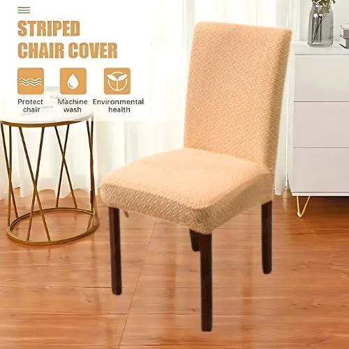 Trendily Premium Wrinkle-Free Stretchable | Washable Stuff | Emboss Plain Chair Covers  Beige (CC-191)