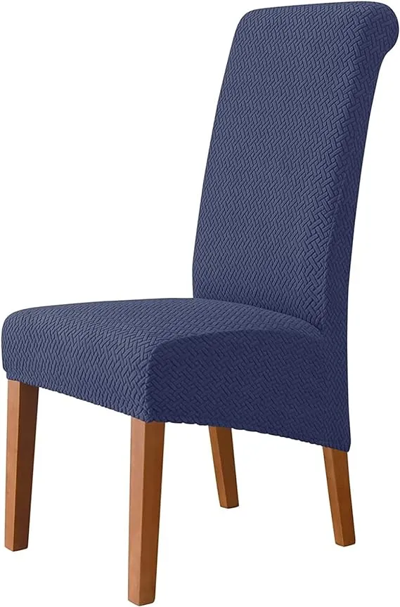 Trendily Premium Wrinkle-Free Stretchable | Washable Stuff | Emboss Plain Chair Covers Navy Blue (CC-113)