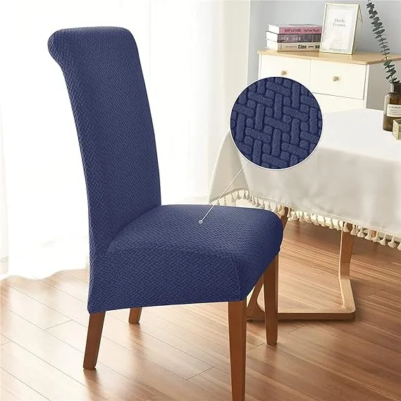 Trendily Premium Wrinkle-Free Stretchable | Washable Stuff | Emboss Plain Chair Covers Navy Blue (CC-113)