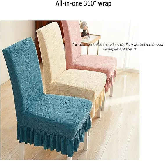 Trendily Premium Wrinkle-Free Stretchable With Elastic Bottom Emboss Frill Leaf Chair Covers | Beige | (CC-178)