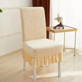 Trendily Premium Wrinkle-Free Stretchable With Elastic Bottom Emboss Frill Leaf Chair Covers | Beige | (CC-178)