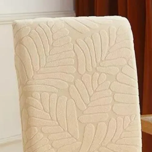 Trendily Premium Wrinkle-Free Stretchable With Elastic Bottom Emboss Frill Leaf Chair Covers | Beige | (CC-178)