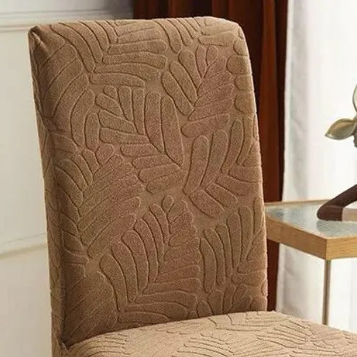 Trendily Premium Wrinkle-Free Stretchable With Elastic Bottom Emboss Frill Leaf Chair Covers | Coffee| (CC-181)