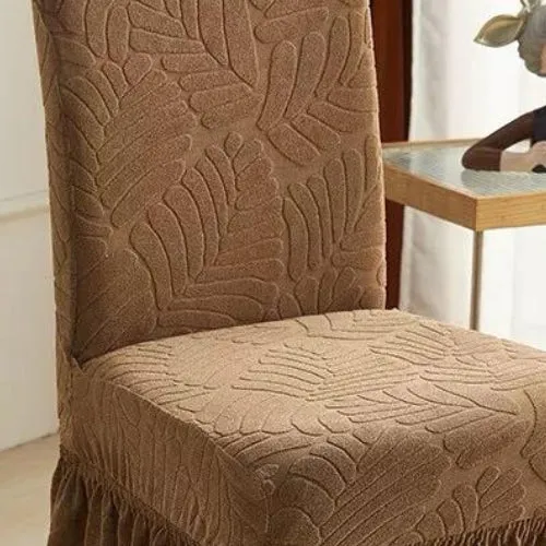 Trendily Premium Wrinkle-Free Stretchable With Elastic Bottom Emboss Frill Leaf Chair Covers | Coffee| (CC-181)