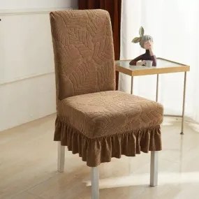 Trendily Premium Wrinkle-Free Stretchable With Elastic Bottom Emboss Frill Leaf Chair Covers | Coffee| (CC-181)