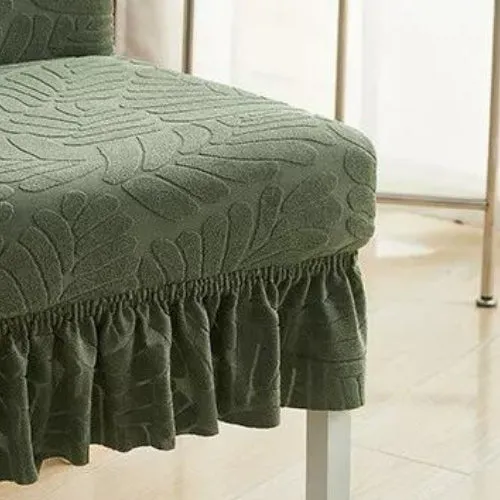 Trendily Premium Wrinkle-Free Stretchable With Elastic Bottom Emboss Frill Leaf Chair Covers | Green | (CC-177)