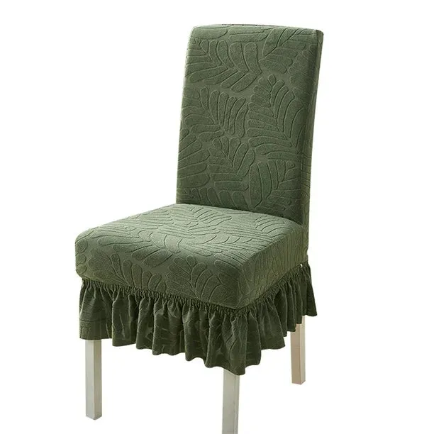Trendily Premium Wrinkle-Free Stretchable With Elastic Bottom Emboss Frill Leaf Chair Covers | Green | (CC-177)
