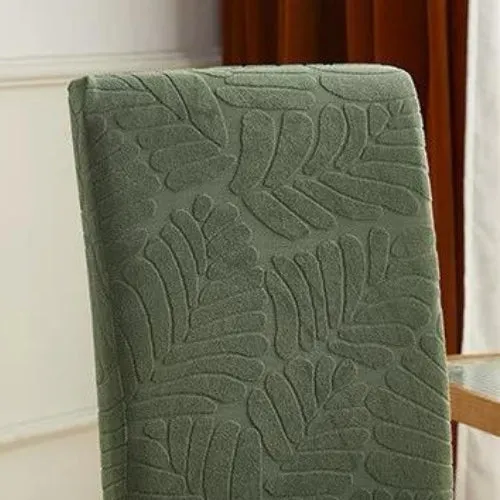 Trendily Premium Wrinkle-Free Stretchable With Elastic Bottom Emboss Frill Leaf Chair Covers | Green | (CC-177)