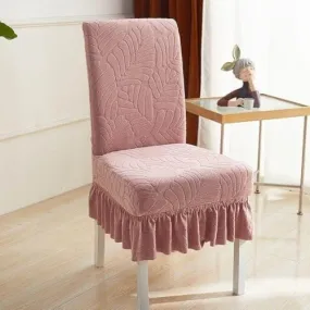 Trendily Premium Wrinkle-Free Stretchable With Elastic Bottom Emboss Frill Leaf Chair Covers | Pink | (CC-180)