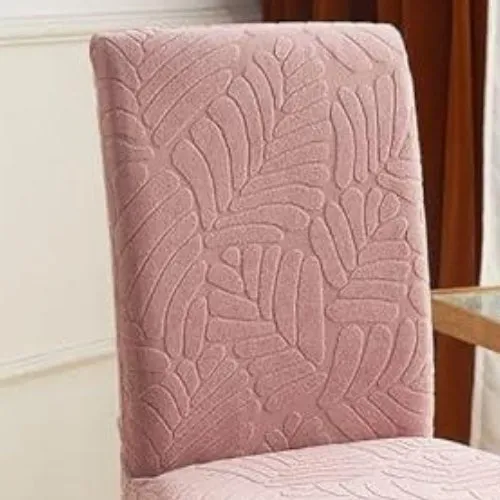 Trendily Premium Wrinkle-Free Stretchable With Elastic Bottom Emboss Frill Leaf Chair Covers | Pink | (CC-180)