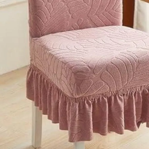 Trendily Premium Wrinkle-Free Stretchable With Elastic Bottom Emboss Frill Leaf Chair Covers | Pink | (CC-180)