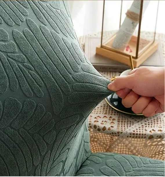 Trendily Premium Wrinkle-Free Stretchable With Elastic Bottom Emboss Leaf Chair Covers | Beige | (CC-174)