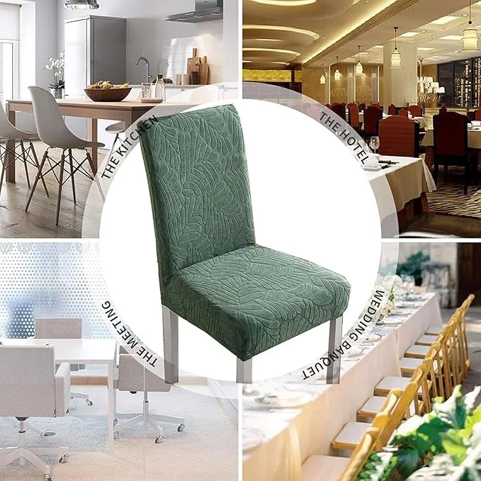 Trendily Premium Wrinkle-Free Stretchable With Elastic Bottom Emboss Leaf Chair Covers | Beige | (CC-174)