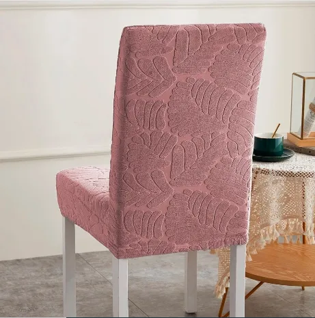 Trendily Premium Wrinkle-Free Stretchable With Elastic Bottom Emboss Leaf Chair Covers | Pink | (CC-173)