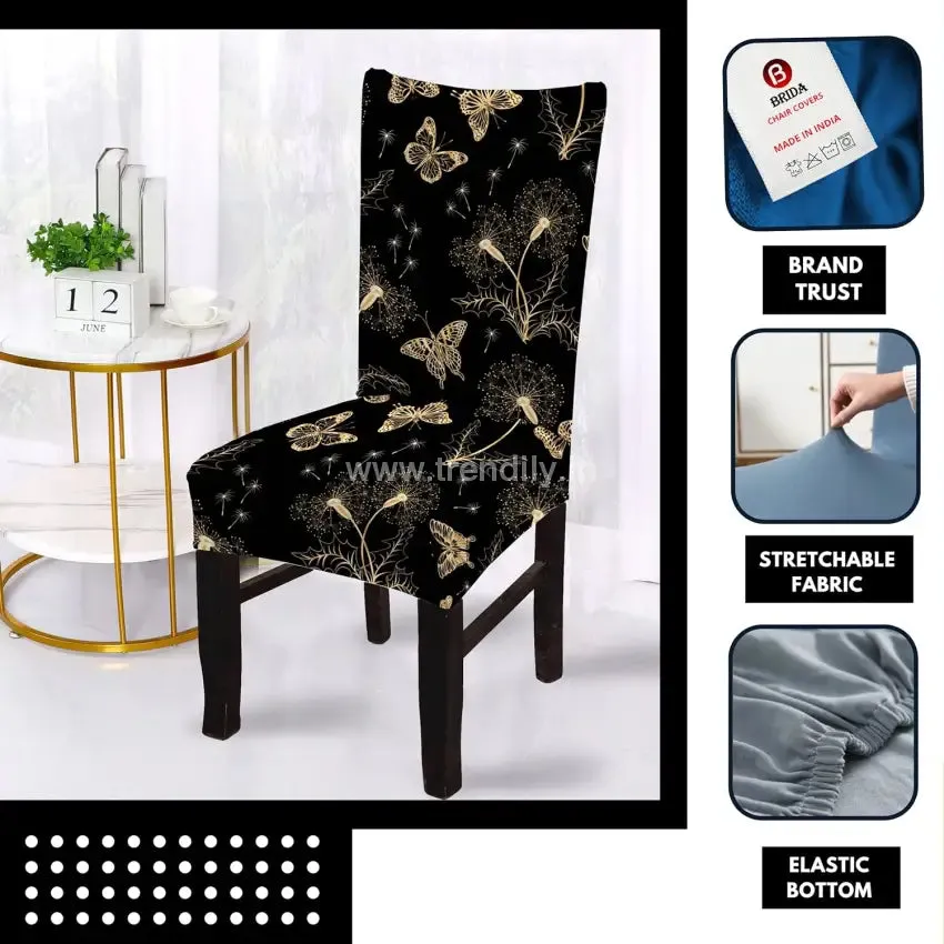 Trendily Stretchable Floral Geometric Printed Chair Covers| Elastic Chair Seat Case Protector| Black Butterfly (CC-082)