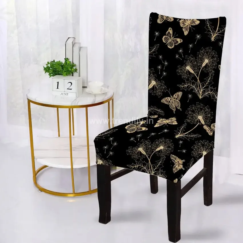 Trendily Stretchable Floral Geometric Printed Chair Covers| Elastic Chair Seat Case Protector| Black Butterfly (CC-082)