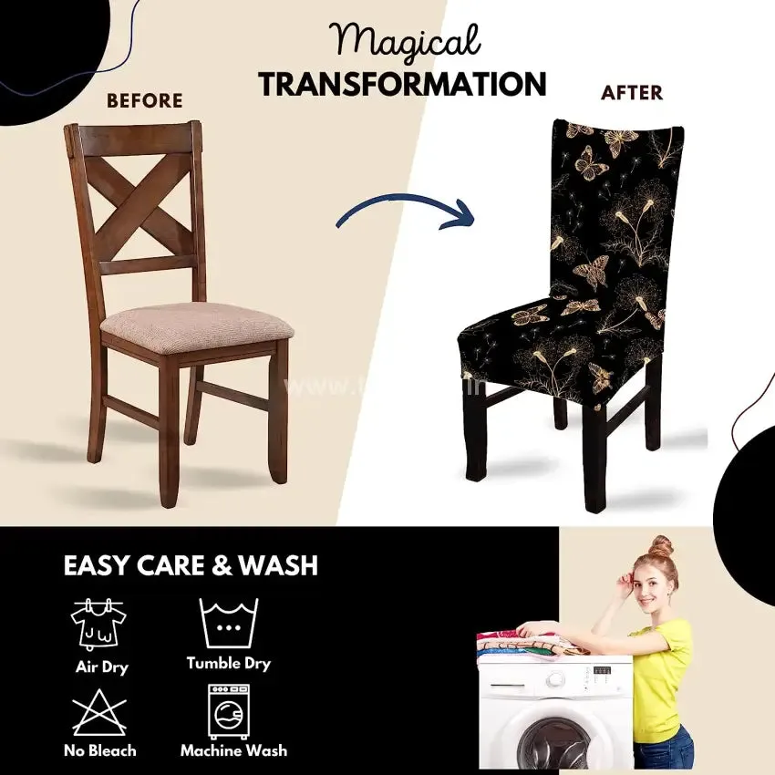 Trendily Stretchable Floral Geometric Printed Chair Covers| Elastic Chair Seat Case Protector| Black Butterfly (CC-082)