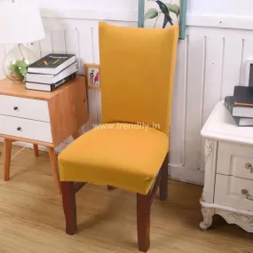 Trendily Stretchable Pleated Plain Chair Covers, Mustard Yellow  (CC-009)