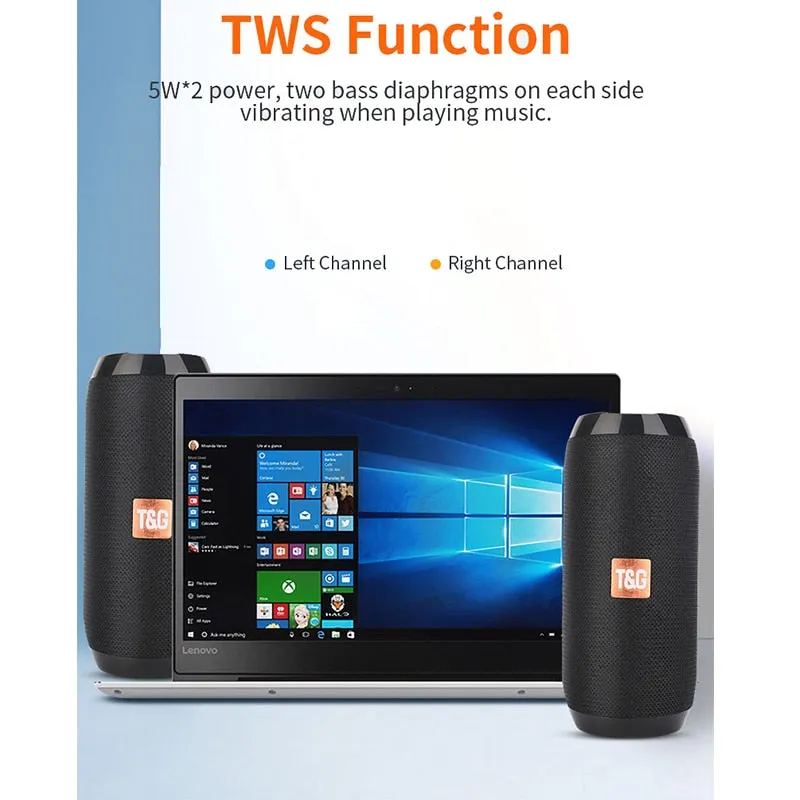 TWS Bluetooth-compatible Portable Waterproof Speaker with Bass Stereo and Support FM Radio