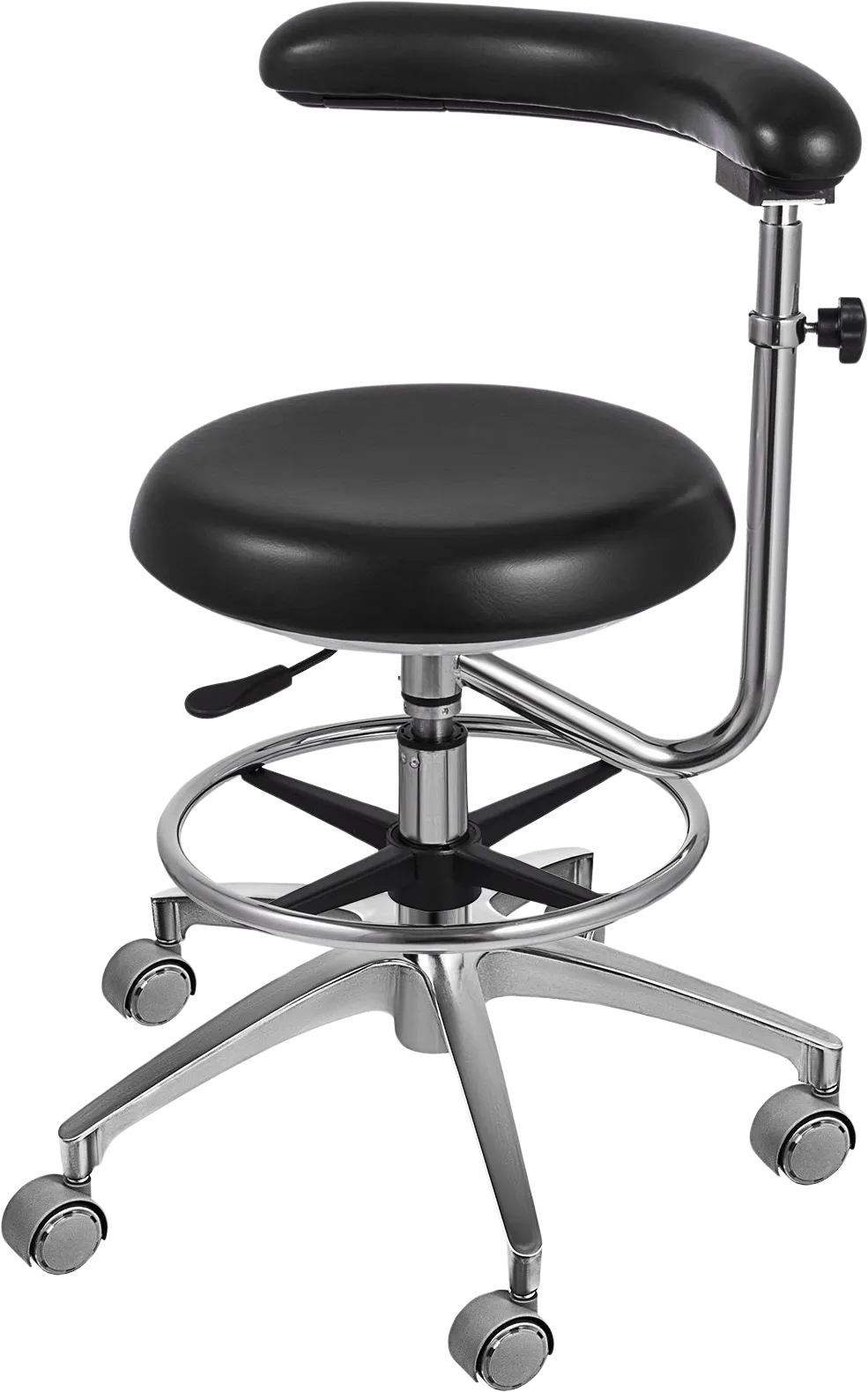 Vevor Dental Office Stool with 360° Armrest Rotation 18.9"-24.4" Adjustable Height PU Leather New