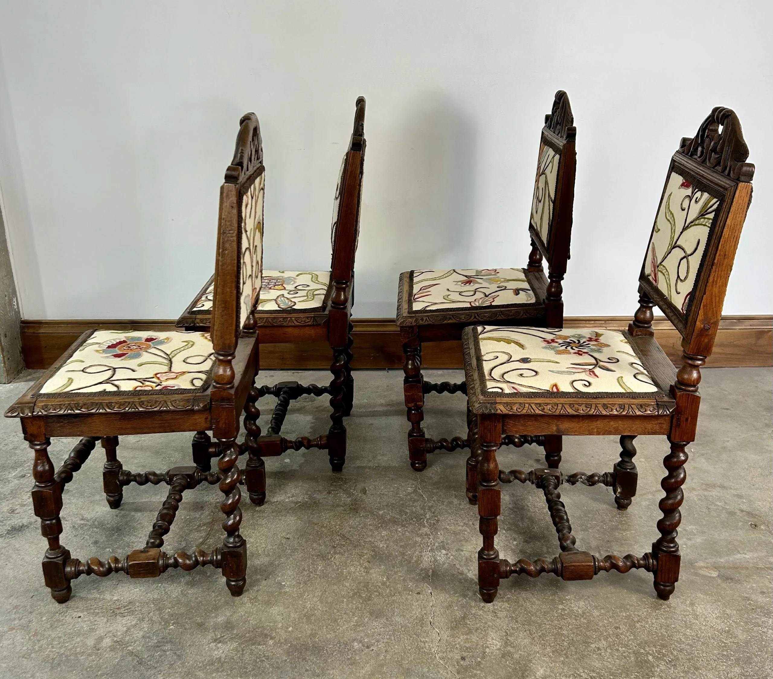 Vintage Upholstered Petite Accent Chairs, Set of Four