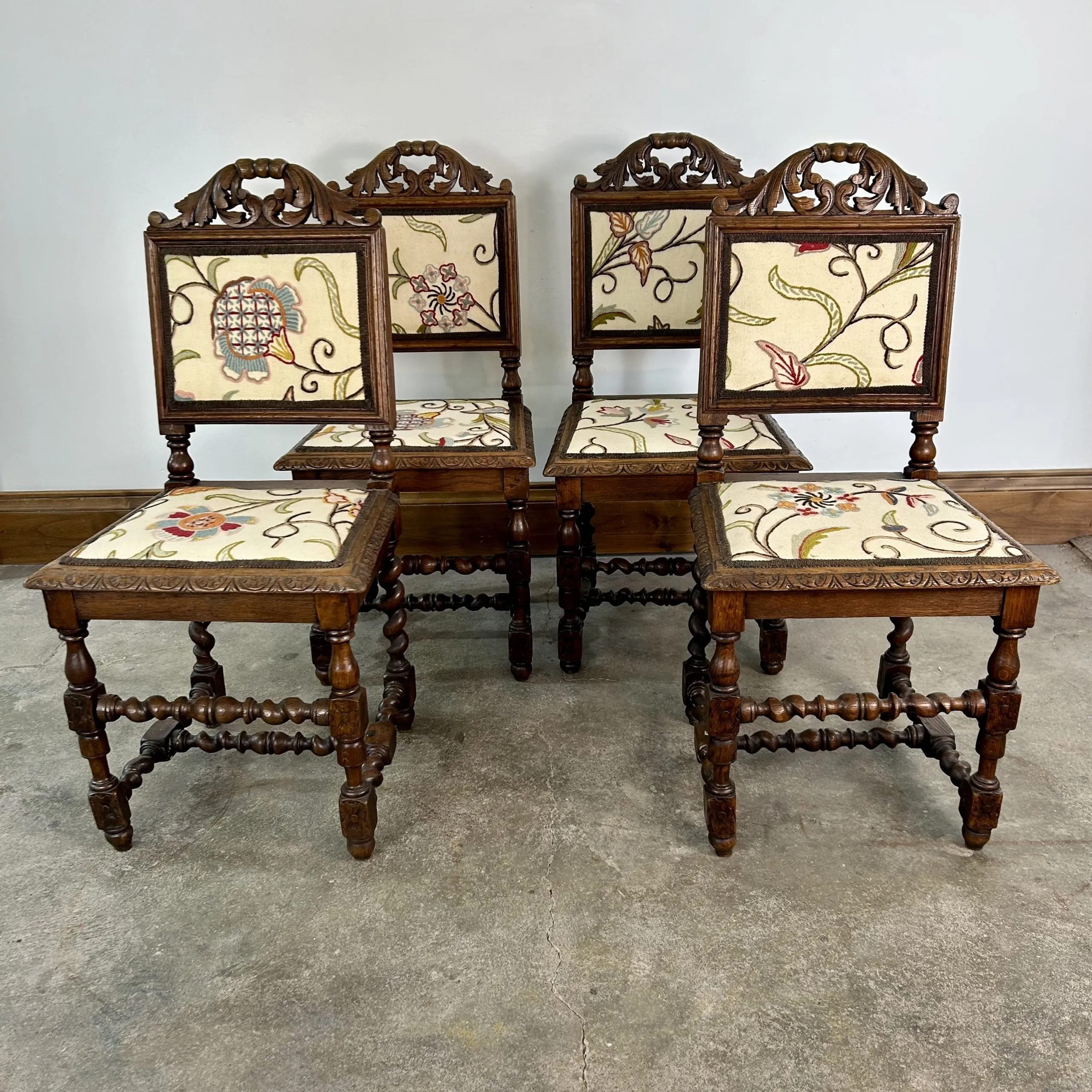 Vintage Upholstered Petite Accent Chairs, Set of Four