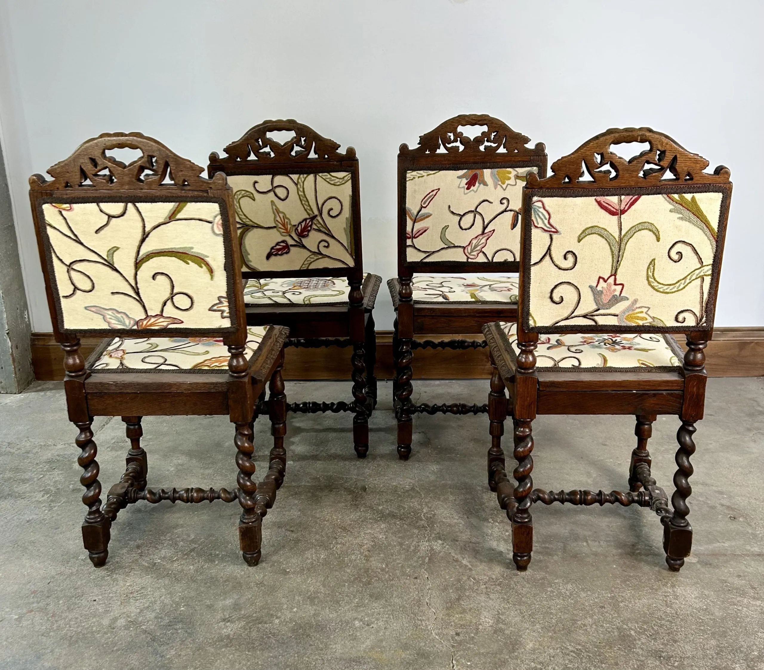 Vintage Upholstered Petite Accent Chairs, Set of Four