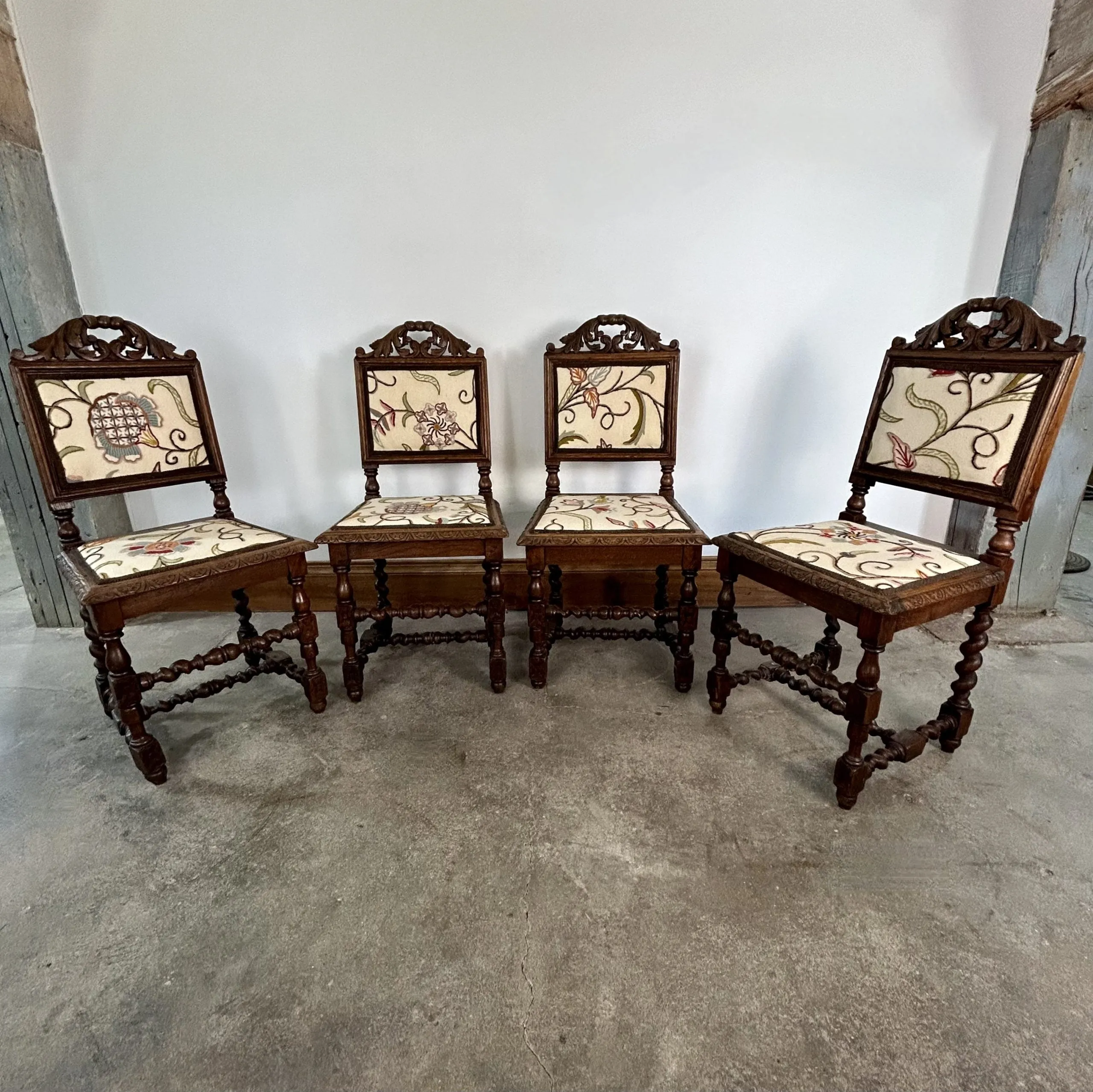 Vintage Upholstered Petite Accent Chairs, Set of Four