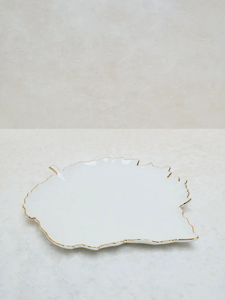 Westside Home White and Gold Leaf Design Large Platter