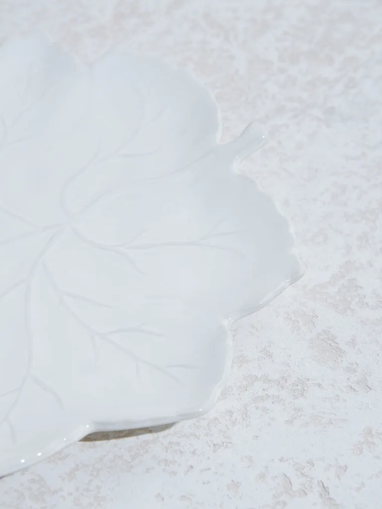 Westside Home White Leaf Large Serving Platter