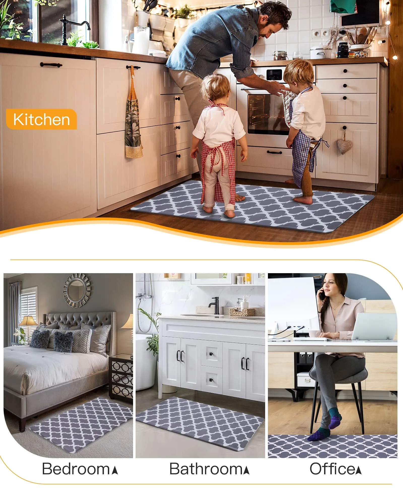 WHTOR Kitchen Rugs, 2/3 inch Thick Anti Fatigue Floor Mat 20" W x 39" L, Waterproof Comfort Standing Mat for Floor, Office, Sink, Laundry