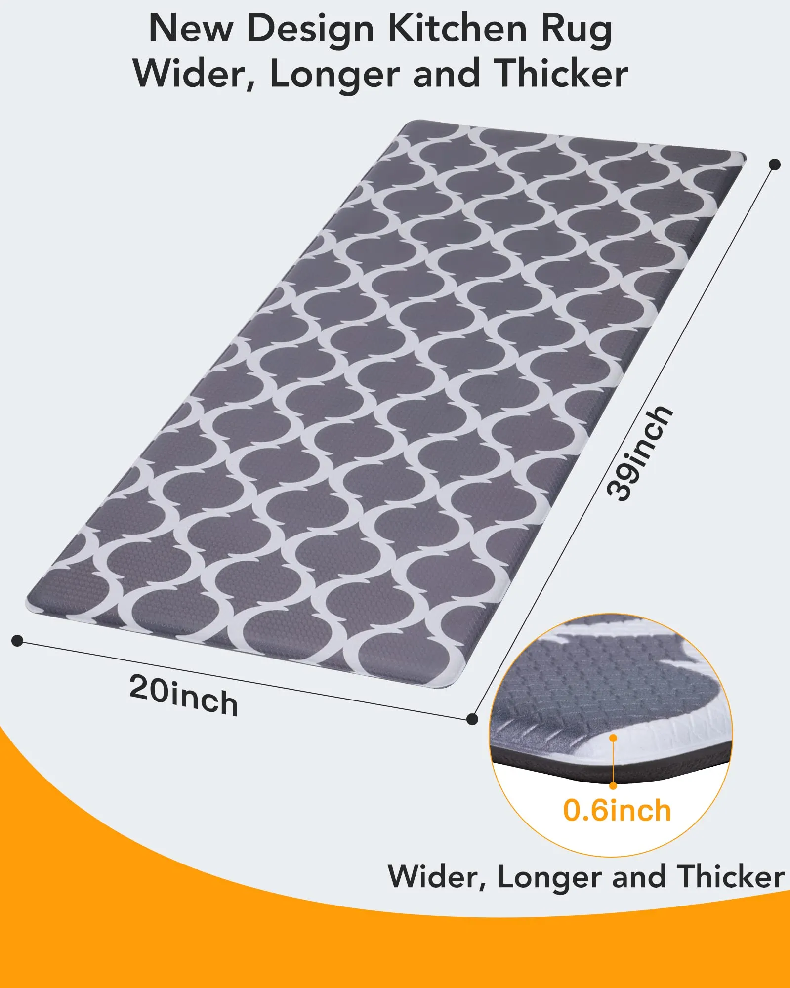 WHTOR Kitchen Rugs, 2/3 inch Thick Anti Fatigue Floor Mat 20" W x 39" L, Waterproof Comfort Standing Mat for Floor, Office, Sink, Laundry
